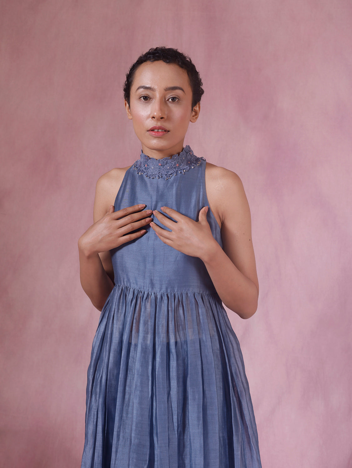 The blue floral outfit
